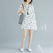 Elegant white Midi cotton dresses casual dress fine Half sleeve floral v neck knee dresses