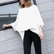 Elegant white Midi cotton pullover Loose fitting cotton t shirt casual batwing sleeve loose waist cotton clothing