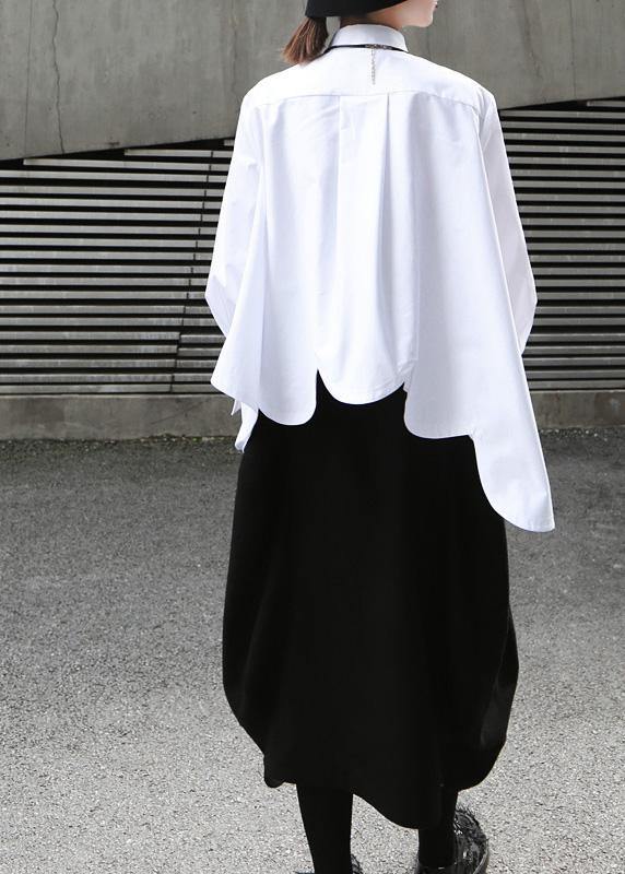Elegant white cotton clothes For Women asymmetric hem summer shirts - bagstylebliss