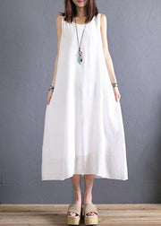 Elegant white cotton clothes o neck sleeveless Art summer Dresses - bagstylebliss