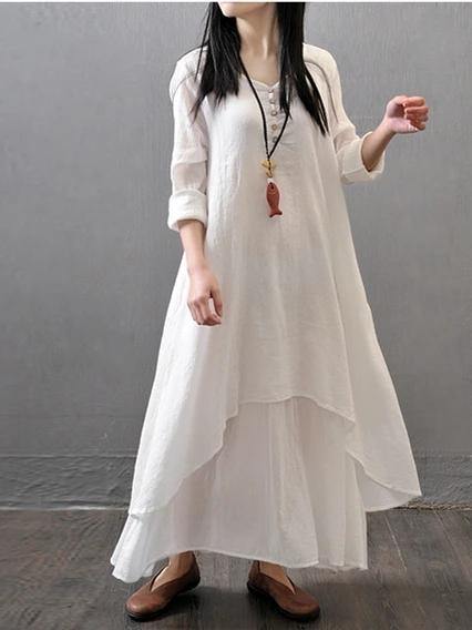 Elegant white cotton outfit v neck patchwork Dresses - bagstylebliss