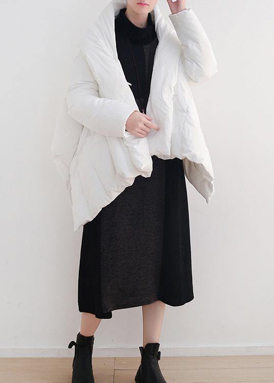 Elegant white warm winter coat plus size stand collar down jacket Dark buckle women coats - bagstylebliss