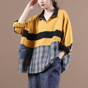 Elegant yellow clothes For Women lapel zippered Midi blouse - bagstylebliss