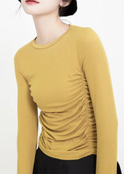 Elegant yellow cotton clothes Cinched wild o neck pullover - bagstylebliss