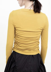 Elegant yellow cotton clothes Cinched wild o neck pullover - bagstylebliss