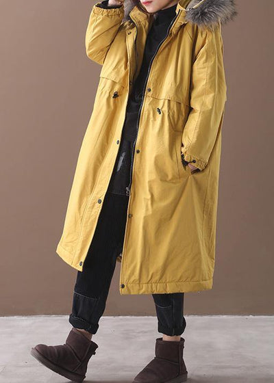 Elegant yellow winter coats casual Jackets & Coats hooded true fur collar overcoat - bagstylebliss
