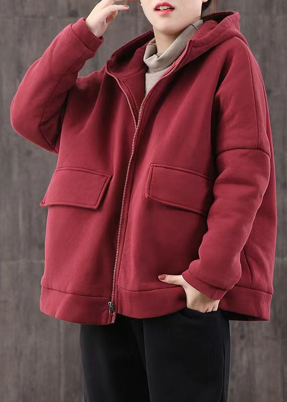 Elegante lässige Winterjacke Patchwork Mäntel roter kurzer Kapuzenmantel