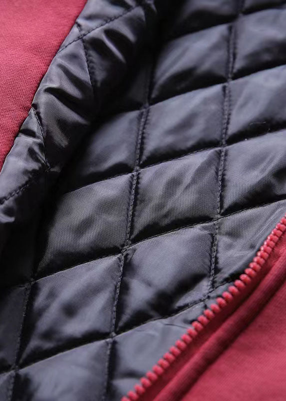 Elegant casual winter jacket patchwork coats red short hooded overcoat