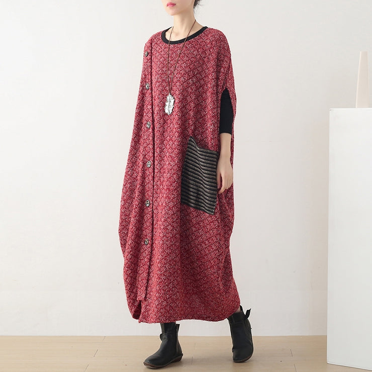 Elegant hooded spring clothes Women pattern burgundy Maxi Dress