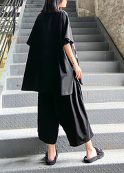 European goods summer female plus size  stylish personality black t-shirt + two-piece pants - bagstylebliss