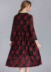 Fashion  Red Loose O-Neck Spring Party Dress Long Sleeve - bagstylebliss