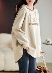 Fashion Apricot Embroidered Cotton Sweatshirts Top Spring