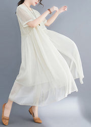 Fashion Apricot asymmetrical design Silk Dresses Short Sleeve