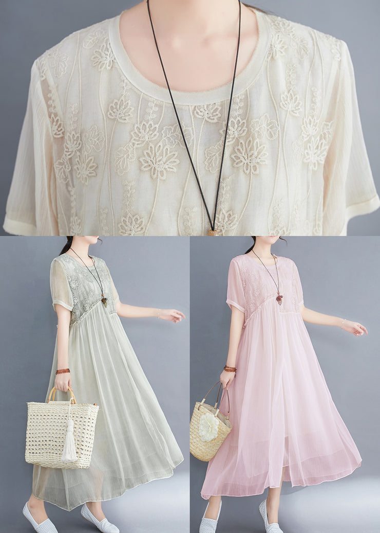 Fashion Apricot asymmetrical design Silk Dresses Short Sleeve