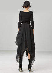 Fashion Black Asymmetrical Chiffon Holiday Skirts Summer