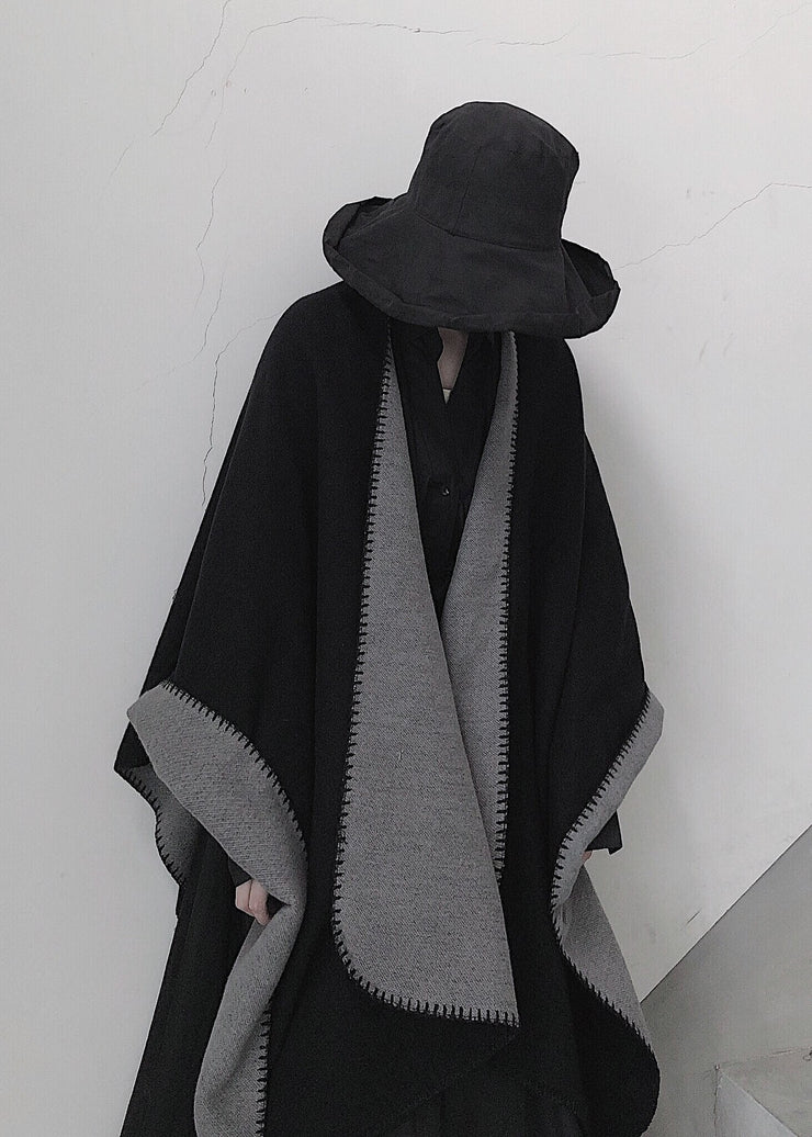 Fashion Black Asymmetrical Wear On Both Sides Cashmere Cape Fall