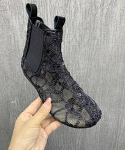 Fashion Black Boots Splicing Sequins Hollow Out Breathable Mesh