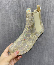 Fashion Black Boots Splicing Sequins Hollow Out Breathable Mesh