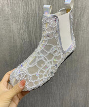 Fashion Black Boots Splicing Sequins Hollow Out Breathable Mesh