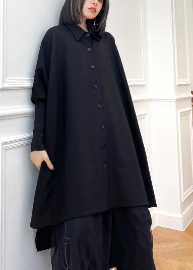 Fashion Black Button Batwing Sleeve Cotton Coat Spring - bagstylebliss