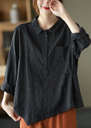 Fashion Black Button asymmetrical design Fall Shirt Long sleeve