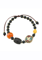 Fashion Black Coloured Glaze Pearl Beeswax Sandalwood Clover Charm Bracelet