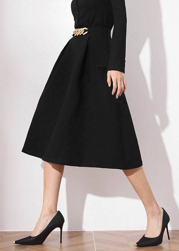 Fashion Black False Pockets A Line Skirts Spring