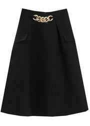 Fashion Black False Pockets A Line Skirts Spring