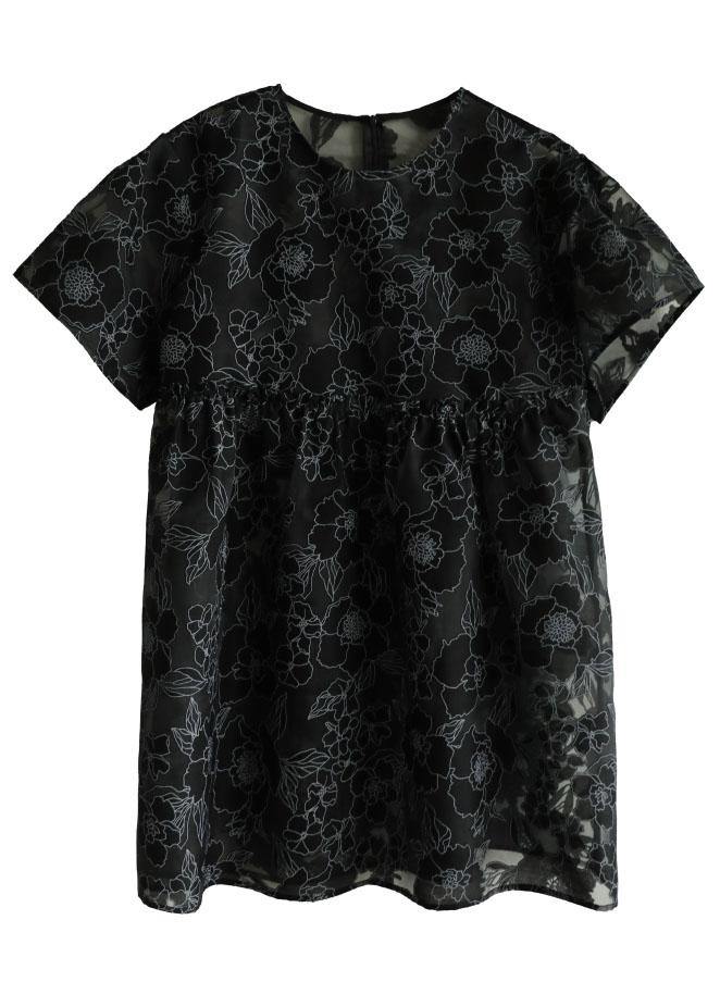 Fashion Black O-Neck Patchwork Floral Summer Half Sleeve Dress - bagstylebliss