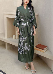 Fashion Black Oversized Print Ice Silk Loose Robe Summer