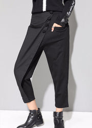 Fashion Black Patchwork Pockets Asymmetrical Design Fall Harem Pants