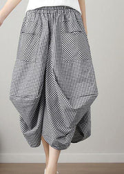 Fashion Black Plaid Cotton Linen lantern Skirts Summer - bagstylebliss