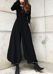 Fashion Black Pockets Cotton lantern Pants Spring