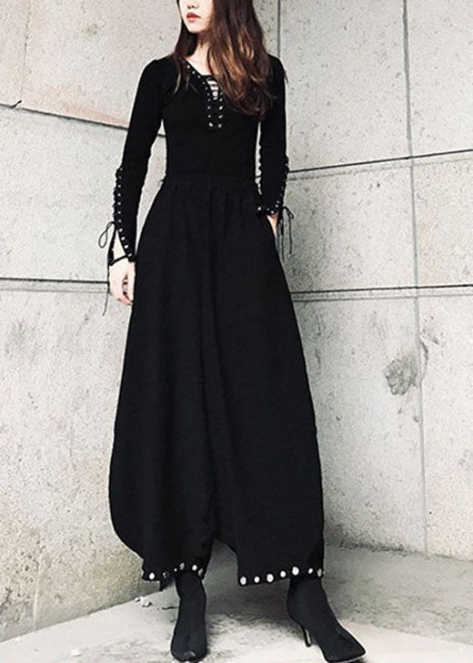 Fashion Black Pockets Cotton lantern Pants Spring