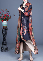 Fashion Black Print Summer Silk Peter Pan Collar Cardigan Long - bagstylebliss