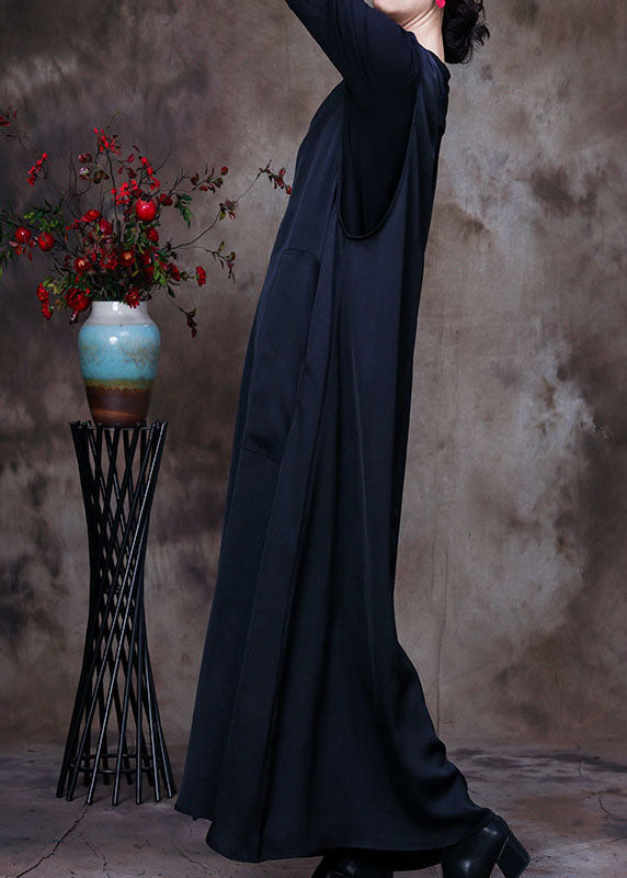 Fashion Black V Neck pockets Silk Maxi Dresses Sleeveless