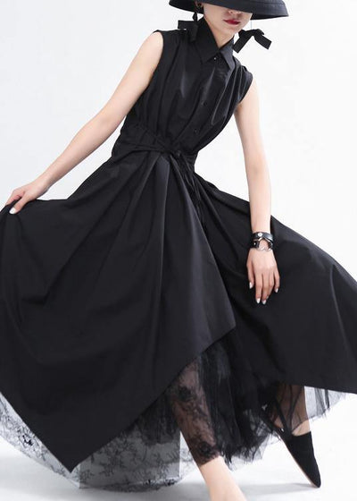 Fashion Black asymmetrical design Long Summer Chiffon Dress - bagstylebliss
