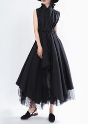 Fashion Black asymmetrical design Long Summer Chiffon Dress - bagstylebliss