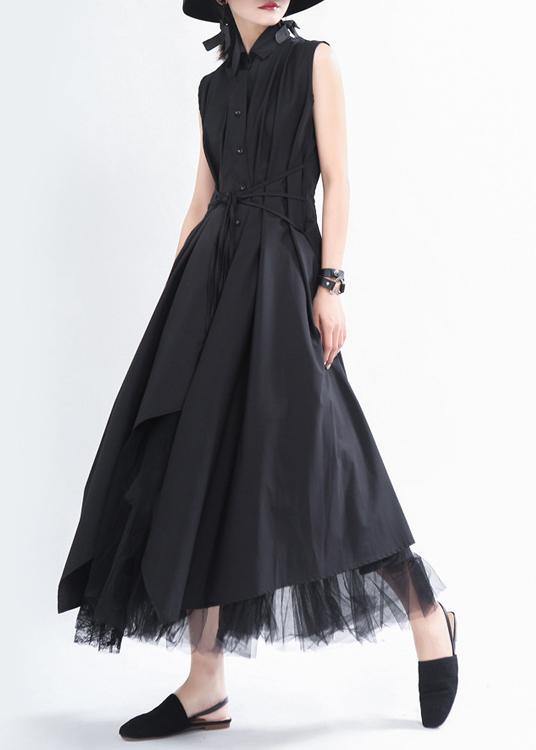 Fashion Black asymmetrical design Long Summer Chiffon Dress - bagstylebliss