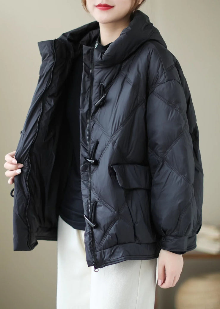 Fashion Black hooded zippered Casual Winter Duck Down Winter Coats