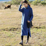 Modische blaue und rote High-Neck-Maxi-Pullover-Kleider für Frauen