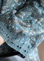 Fashion Blue Cute Button Print Fall Dress Long sleeve
