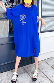 Fashion Blue O-Neck Cotton Summer Maxi Dresses - bagstylebliss