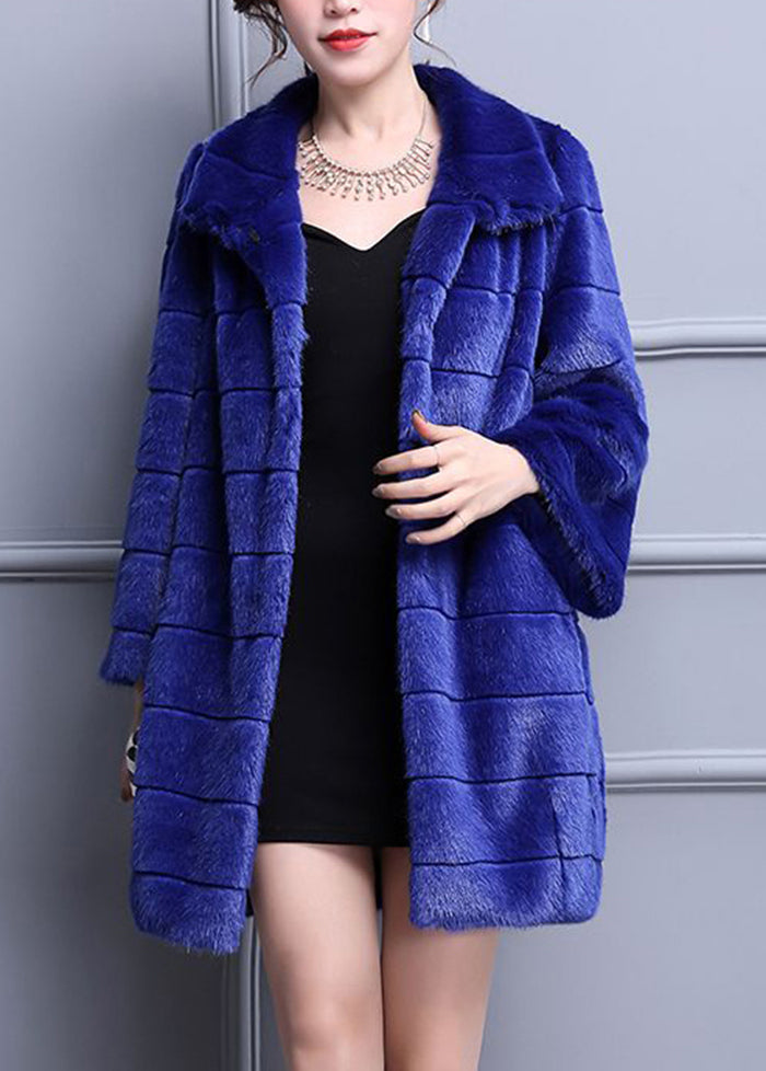 Fashion Blue Oversized Warm Fuzzy Fur Fluffy Coats Winter