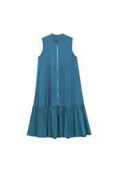 Fashion Blue Stehkragen Krawatte Taille Reißverschluss Mid Dress Spring