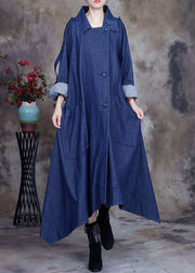 Fashion Blue asymmetrisches Design Knopf Bubikragen Baumwolle Denim Trenchcoats Frühling