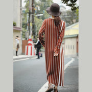 Fashion Brown Striped Baggy Maxi Sweater Dresses For Women