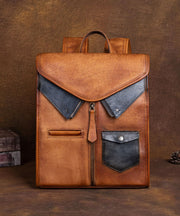 Fashion Brown Versatile Paitings Calf Leather Backpack Bag