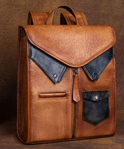 Fashion Brown Versatile Paitings Calf Leather Backpack Bag