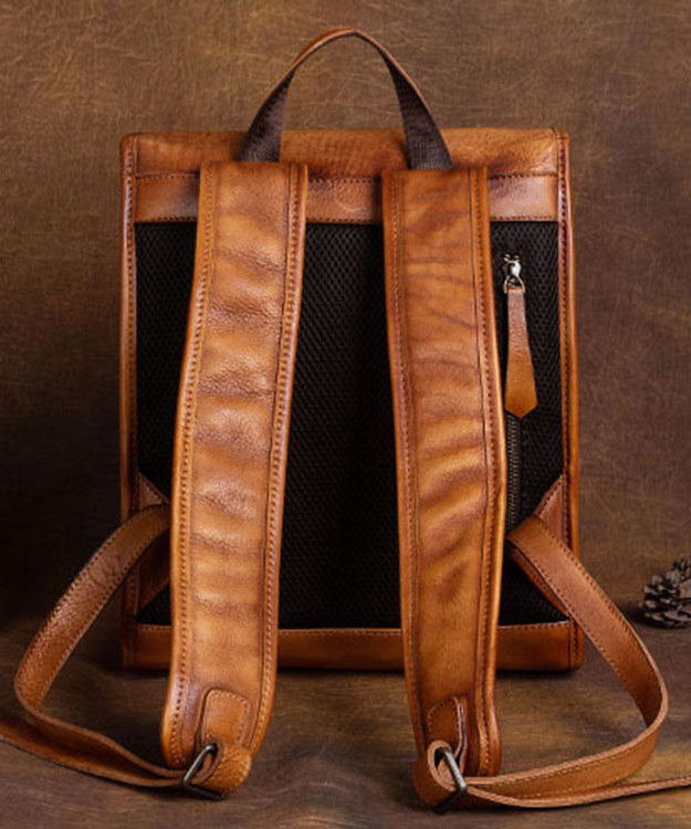 Fashion Brown Versatile Paitings Calf Leather Backpack Bag